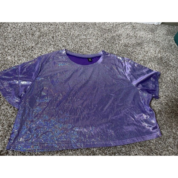 SHEIN Curve 3XL Purple Iridescent Mesh Crop Top Short Sleeve NWT - Picture 6 of 6